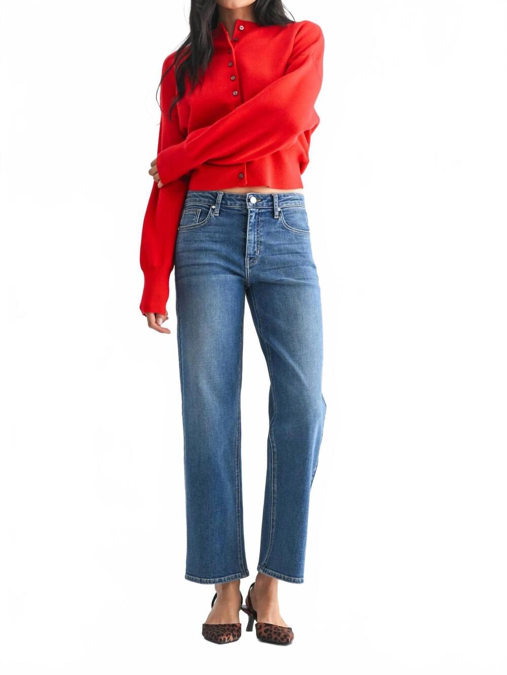 NEW JUST BLACK DENIM mid rise slim wide leg jeans in medium wash